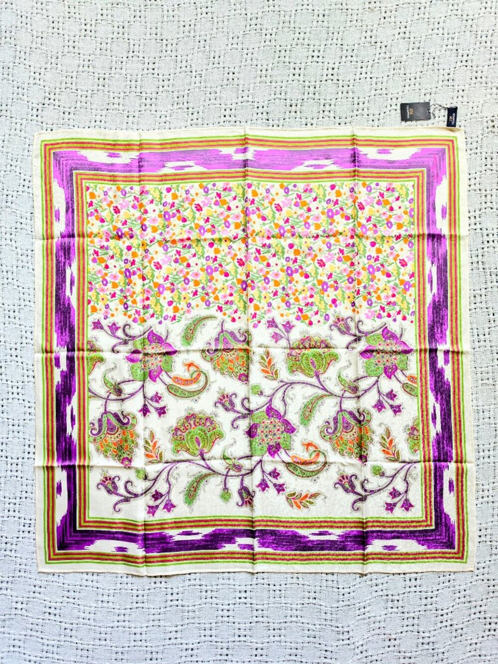 NWT Jim Thompson 100% Thai Silk Scarf Square Floral Paisley Hand rolled 35x35"